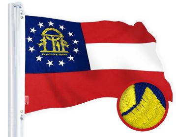 Georgia State Flag 4x6 Ft Embroidered 220GSM Spun Polyester Embroidered Design Indoor Outdoor Brass Grommets Heavy Duty All Weather