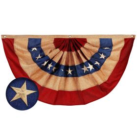 USA Tea Stained Pleated Fan Flag 3x6FT Burlap Embroidered Polyester Stars and Stripes