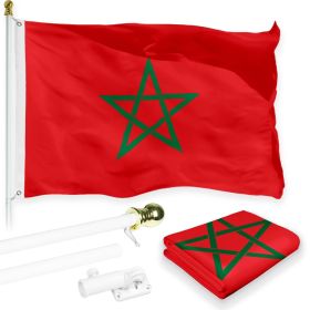 Combo Pack 6 Ft Tangle Free Spinning Flagpole White Morocco Moroccan Flag 3x5 ft Printed 150D Brass Grommets (Flag Included) Aluminum Flag Pole