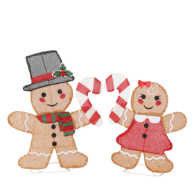 Set of 2 Lighted Gingerbread Man and Candy Cane Christmas Decorations
