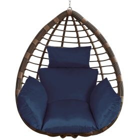 1Pc Egg Chair Cushion Hanging Basket Seat Cushion Thicken Soft Egg Swing Chair Pad Hanging Egg Chair Cushion With Headrest (Color: Navy Blue)