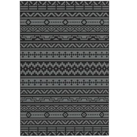 Reversible Outdoor Rug, Waterproof Plastic Straw With Carry Bag, 6 X 9, Black & Gray Geometric Wall (Color: black)