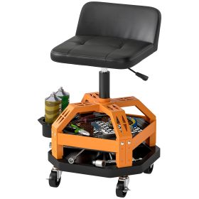 Rolling Creeper Garage Stool, 300 LBS Capacity Mechanic Stool With 360 Wheels, Tool Tray, Adjustable Height, Yellow (Color: Yellow)