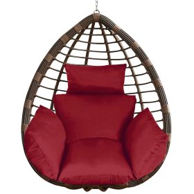 1Pc Egg Chair Cushion Hanging Basket Seat Cushion Thicken Soft Egg Swing Chair Pad Hanging Egg Chair Cushion With Headrest (Color: Wine Red)