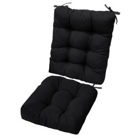 Multiple Color Options - Rocking Chair Cushion Set Upper And Lower Back And Seat Sets With Non-Slip Ties Polyester Fiber Filling Comfortable For (Color: black)