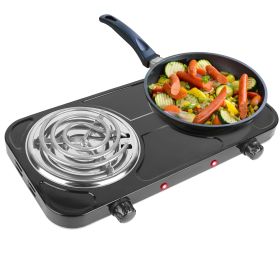 2 Color Options -- 1Pc 2000W Electric Double Burner Portable Coil Heating Hot Plate Stove Countertop RV Hotplate With Non Slip Rubber Feet 5 Temp (Color: black)