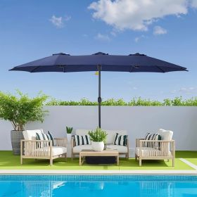 Double Sided Outdoor Market Umbrella with Crank Extra Large Patio Garden Pool Backyard Beach Umbrella Beige (Color: Blue)