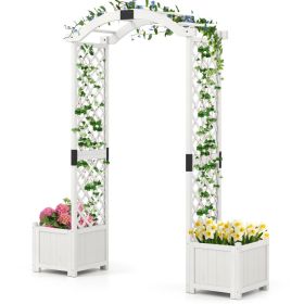 Wooden Garden Arbor with Planter and Trellis for Climbing Plants Decorations (Color: White)