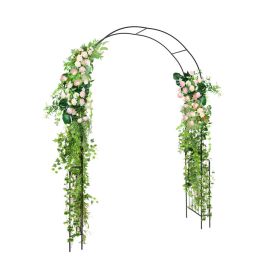 7.9 Feet Metal Garden Arch Backdrop Stand with Fence for Climbing Plants (Color: black)