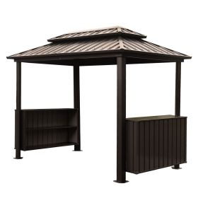 6x10FT Hardtop Grill Gazebo, Outdoor BBQ Gazebo with Double Galvanized Steel Roof, Patio Grill Canopy with 2 Cabinets and Ceiling Hooks for Backy (Color: as Pic)