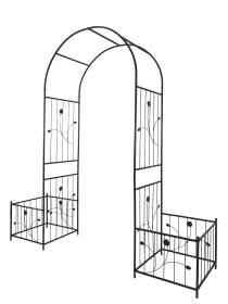 Metal Garden Arch with two plant stands 79.5'' Wide x 86.6'' High Climbing Plants Support Rose Arch Outdoor Black (Color: as Pic)