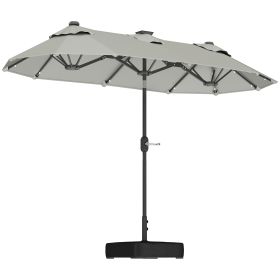 Double-sided Outdoor Patio Umbrella With Solar Lights And Base, Dining Table Umbrella Push Button Tilt, Gray (Option: Gray)