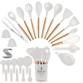 4 Colors Options -- Set Of 35Pcs Kitchen Cooking Utensils Set Spatula Set Baking Utensil Set Kitchen Accessories Necessities With Holder Egg Whis (Color: White)